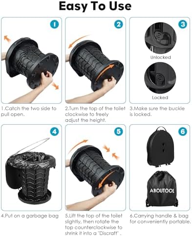 Portable Toilet for Adults, Adjustable Height Camping Toilet Portable, Outdoor Emergency Toilet for Car, Travel, Camping, and Hiking, Comfortable Portable Potty for Adults with 20 Toilet Bags