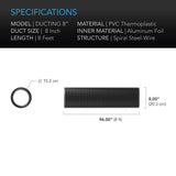 AC Infinity Flexible 8-Inch Aluminum Ducting, Heavy-Duty Four-Layer Protection, 8-Feet Long for Heating Cooling Ventilation and Exhaust