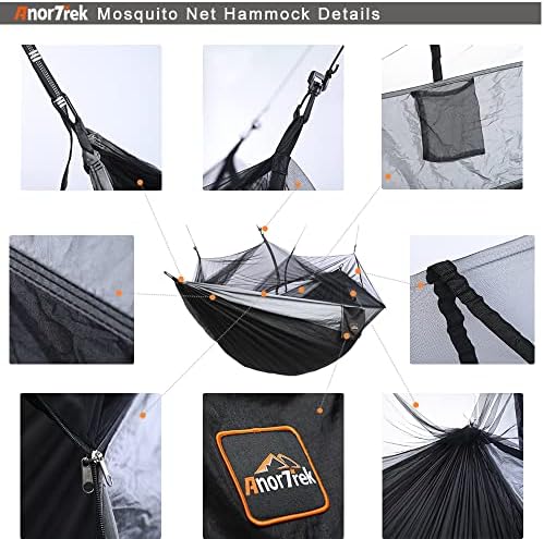 Camping Hammock with Mosquito Net, Double & Single Lightweight Portable Hammocks with Tree Straps, Parachute Hammock for Camping, Backpacking