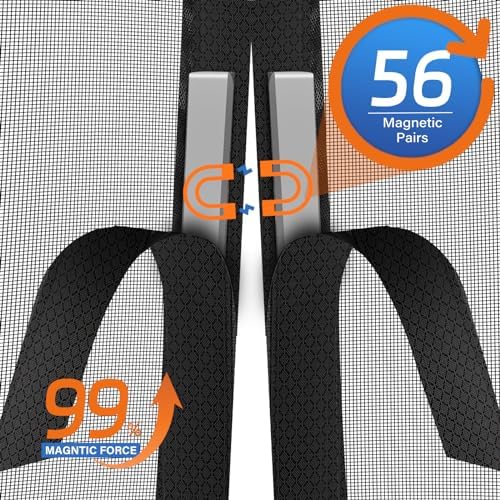 Magnetic Screen Door Upgraded PET Mesh Stronger Than Fiberglass and Polyester,Hands Free,Keeps Bugs Out,Pet & Kid Friendly,Suitable for Sliding Door,Large Patio Door and French Door-60''x80''