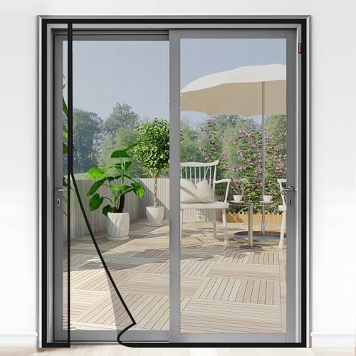 MAGZO Magnetic Screen Door Side Opening, Fits Door Size 72 x 80 Inch, Actual Mesh Size 74" x 81", Fiberglass Net Screen with Strong Magnet for Doorway, Gray
