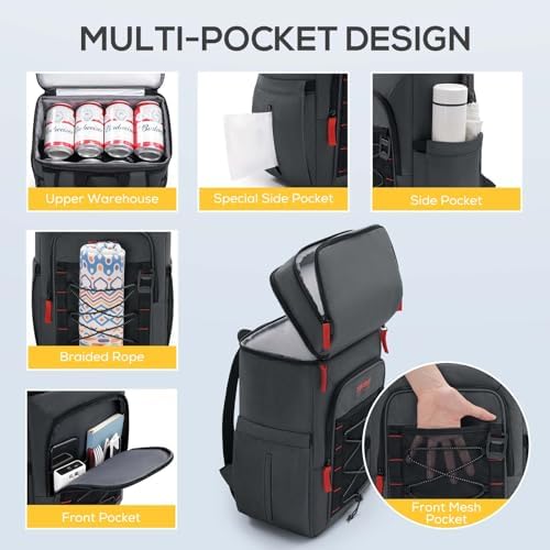 TOURIT Backpack Cooler Insulated Leak Proof 30 Can, 2 Thick Insulated Compartments Thermal Bag, Waterproof Lightweight Beach Travel Camping