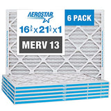 Aerostar 16.375x21.5x1 MERV 13 - 6 Count - Pleated HVAC, Furnace & Air Conditioner Filters - Removes Bacteria, Dust, Germs, Lint, Mold, Pet Dander, Allergy-Causing Pollen, Smog, Smoke & Viruses