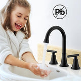Bathroom Faucets for Sink 3 Hole, Hurran Matte Black Bathroom Sink Faucet with Pop-up Drain and Supply Lines, Stainless Steel Lead-Free Widespread Faucet for Vanity RV Farmhouse Sink