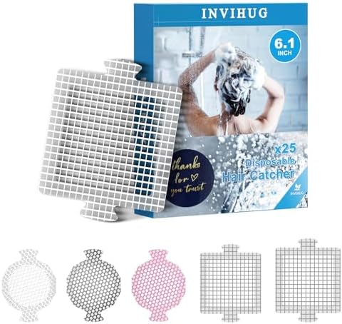 INVIHUG,25 Pack,Disposable Shower Drain Hair Catcher Mesh Stickers,Disposable Hair Drain Catcher（6.1inch Square）