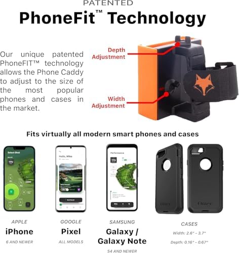 DESERT FOX GOLF Phone Caddy – Adjustable Golf Cart Phone Holder with Secure Strap for Hands-Free GPS & Golf Apps – Universal Fit