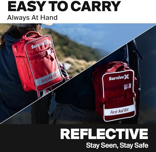 Large First Aid Kit for Car, Travel & Home - Emergency Kit for Hiking, Camping, Backpacking and Outdoors - Includes Zip Stitch Wound Closure Strips - FSA HSA Approved