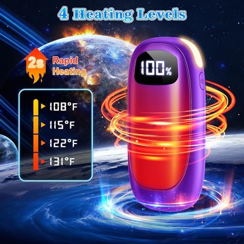 Hand Warmers Rechargeable - 2 Pack Electric Hand Warmers 14000mAh, 16 Hrs Warmth Dual-Sided Heating Max 131℉, 4 Heating Levels Battery Operated Pocket Heater for Raynauds, Hunting, Golf, Camping