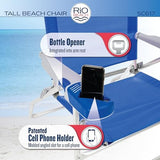 Rio Brands 17" Extended Height 4-Position Folding Beach, Camping, Lawn Chair, Blue/White/Green