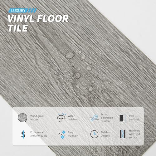 Art3d Peel and Stick Floor Tile Vinyl Wood Plank 36-Pack 54 Sq.Ft, Deep Gray, Rigid Surface Hard Core Easy DIY Self-Adhesive Flooring
