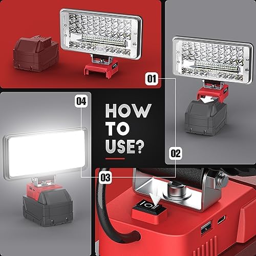 LED Work Light for Milwaukee 18v Battery, Ecarke 7'' 100W Cordless Work Lights 10000 Lumens of Brightness for m18 Battery Light with Low Voltage Protection&USB & Type-C Charger Port for car Repairing