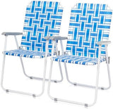 Set of 2 Patio Folding Lawn Chair, Outdoor Beach Portable Webbed Folding Camping Chair for Yard, Garden (Blue 1)