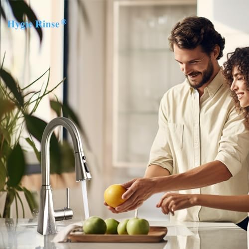 Universal Kitchen Faucet Head Replacement with 15 Adapter Kit Compatible with Kohler/Moen/Delta Faucet, 3 Function Pull Down Sink Faucet Spray Head, Brushed Nickel