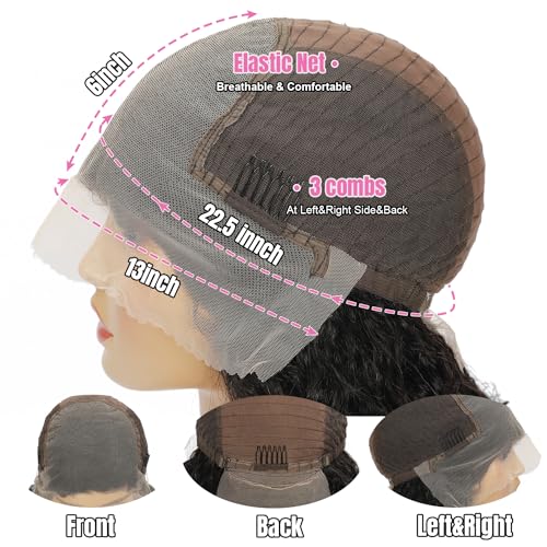 Ksflaae 13x6 Lace Front Wigs Human Hair Pre Plucked 180% Density HD Transparent Water Wave Lace Frontal Wigs Human Hair for Women Curly Lace Front Wigs with Baby Hair Natural Color 26Inch