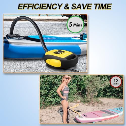 Paddle Board Pump Electric Portable, SUP Pump for Paddleboard, 20PSI Air Compressor with Auto-Off, Deflation Function and 12V DC Car Connector for Inflatables, Kayaks and Boats