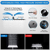 Shower Head Combo,10 Inch High Pressure Rain Shower Head with 11 Inch Adjustable Extension Arm and 5 Settings Handheld Powerful Shower Spray Against Low Pressure Water - Matte Black