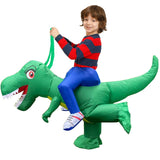 bDDeDD Kids Inflatable Costume, Dinosaur Rider,Blow Up T-REX Costumes with LED Light for Cosplay Halloween Christmas Party (Green S)