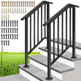 VIVOHOME 2-Pack Wrought Iron Hand Rails for Outdoor Steps – 27.1" Black Oval and Safety Balusters Exterior Railing Kit for Porch, Deck, or Indoor Stairs (3-Step, Black)