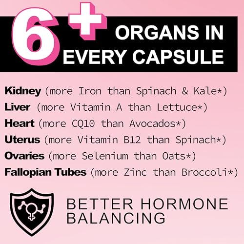 Warrior Women's Beef Organ Superfood Supplement (Beef Heart, Liver, Colostrom & 4 More) - 100% Grass Fed & Grass Finished - Balance Hormones, Energy, & More for Women (60 capsules, 500 mg each)