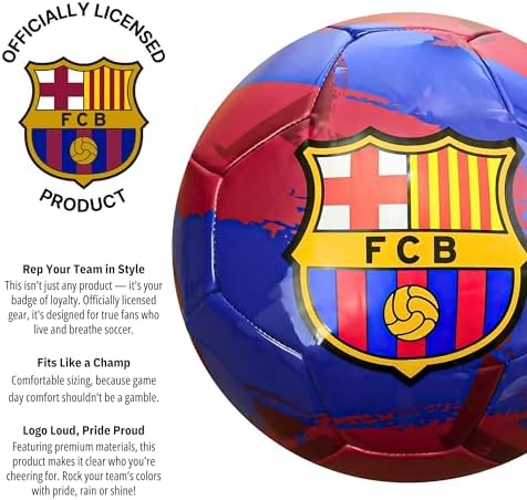 Icon Sports Officially Licensed FC Barcelona Size 5 Regulation Non-Toxic PVC Soccer Ball