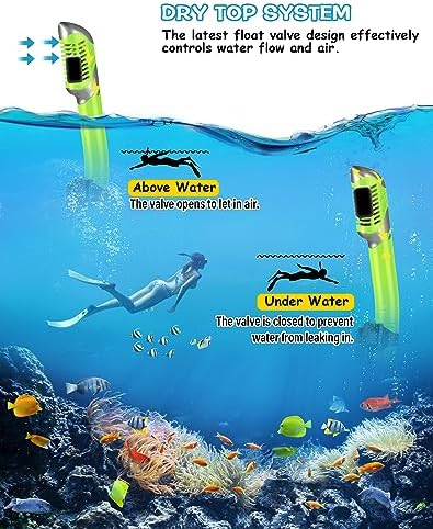 Greatever Dry Snorkel Set,Panoramic Wide View,Anti-Fog Scuba Diving Mask,Professional Snorkeling Gear