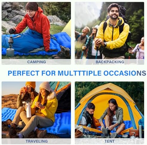 Camping Sleeping Pad, Ultralight Camping Pad with Pillow Built-in Foot Pump Inflatable Sleeping Mat Compact for Camping Backpacking Hiking Traveling - Blue