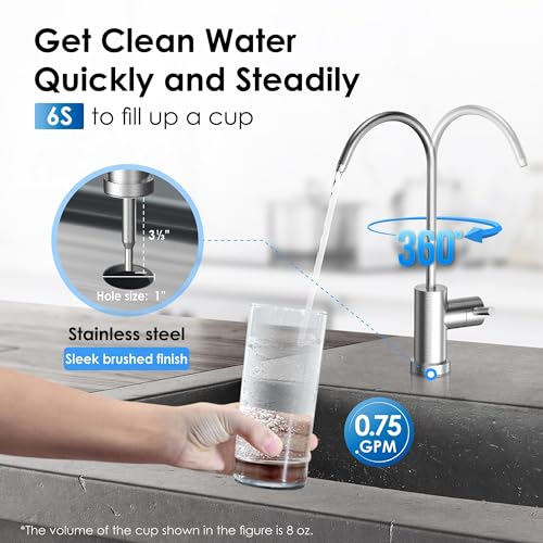 Waterdrop 10UB-CM 6 Months Under Sink Water Filter for 99% Chloramine Reduce- Ideal for California, Florida and Washington- NSF/ANSI 42 Certified- with Brushed Nickel Faucet(Include: System+ Faucet)