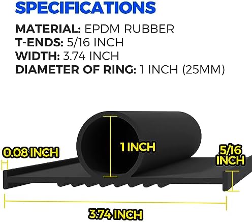 Holikme Garage Door Seals Bottom Rubber, Flexible Rubber Garage Door Seal, Garage Door Weather Stripping Kit Seal Strip Replacement, 5/16 Inch T-End, 3.74 Inch Width (17Ft, Black)