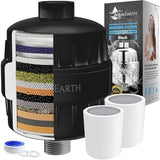 Aqua Earth Shower Head Filter For Hard Water 20 Stages to Remove Chlorine Fluoride Water Softener Coconut Shell Activated Carbon Reduces Dry Itchy Skin Heavy Metals Other Sediments Vitamin C Black