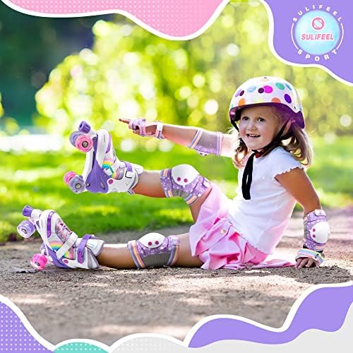 SULIFEEL Rainbow Unicorn 4 Size Adjustable Light up Roller Skates for Girls Boys for Kids