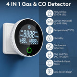 4 in 1 Carbon Monoxide Detectors Plug in, Natural Gas Leak & Carbon Monoxide Detectors, Dual Alarms and HD Screen Display with CO/Gas/Temperature/Humidity for Home/Travel/RV