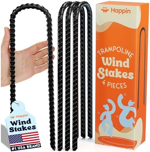 Happin® Ultra Strong Trampoline Stakes Anchors High Wind, Ground Anchors Heavy Duty, Trampoline Tie Down Anchor Kit, Ground Stakes Galvanized Steel, Trampoline Accessories, U Shaped (4 Pack, Black)
