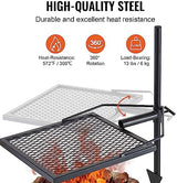 VEVOR Swivel Campfire Grill, Fire Pit Grill Grate over Fire Pits, Heavy Duty Steel Grill Grates, 360° Adjustable Open Fire Outdoor Cooking Equipment, Portable Camp Fire Racks for Camping Outdoor BBQ