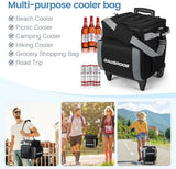 Rolling Cooler with Wheels, Heavy Duty Leakproof Soft-Sided Ice Chest, 12Hrs Ice Retention & Enhanced Stability Wheeled Coolbag, Insulated Travel Cooler for Camping,Grocery,Beach,Outdoor