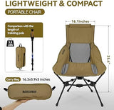 MARCHWAY Lightweight Folding High Back Camping Chair with Head Support, Stable Portable Compact for Outdoor Camp, Travel, Beach, Picnic, Festival, Hiking, Backpacking (Highback Khaki)