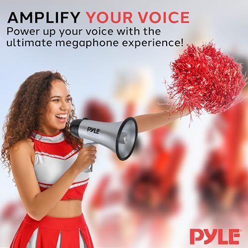 PYLE-PRO Portable Megaphone Speaker Siren Bullhorn - Compact and Battery Operated with 20 Watt Power, Microphone, 2 Modes, PA Sound and Foldable Handle for Cheerleading & Police Use-PMP23SL (Silver)