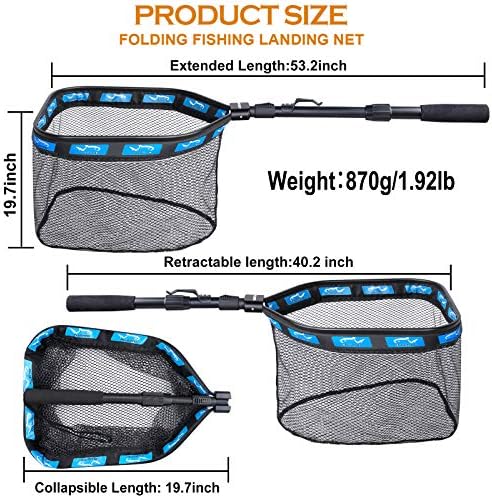 PLUSINNO Floating Fishing Net for Steelhead, Salmon, Fly, Kayak, Catfish, Bass, Trout Fishing, Rubber Coated Landing Net for Easy Catch & Release, Compact & Foldable for Easy Transportation & Storage