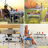 Folding Camping Table, Aluminum 24" x 16" Adjustable Height Small Folding Table with Carrying Handle, Lightweight, Portable Camping Table Waterproof for Outdoor Indoor Picnic Beach BBQ (Black)