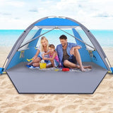 Happy Travel Beach Tent, UPF 50+ UV Protection Sun Shade Shelter for 3/4/5/6/7/8 Person, Portable Beach Canopy for Family & Baby, Lightweight & Easy Setup Beach Cabana with 3 Ventilation Mesh Windows