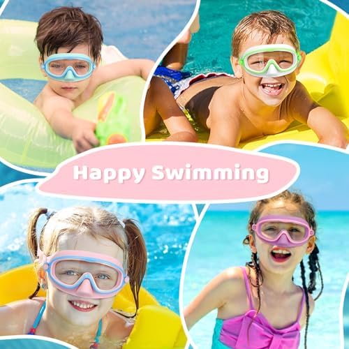 Vvinca 2 Pcs Kids-Swim-Goggles with Nose Cover, Swimming Diving Mask Wide View Anti Fog UV Anti Shattered Lens for Kids 3-6