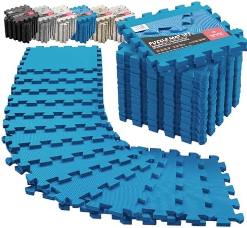 Gym Flooring Set - Interlocking EVA Soft Foam Floor Mat, 18 Pieces Puzzle Rubber Tiles Protective Ground Surface Protection, Play Workout Exercise Mats Underlay Matting Sports Pool Home Fitness Garage