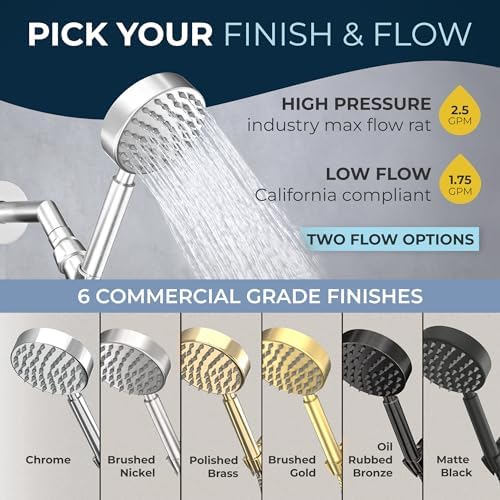 HammerHead Showers® ALL METAL Handheld Shower Head with Hose and Brass Holder - BRUSHED NICKEL - 2.5 GPM High Pressure Shower Heads with Adjustable Shower Wand Bracket - 6ft Flexible Extension