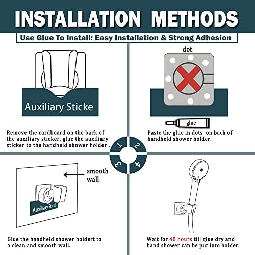 Shower Head Holder All Meta Handheld Shower Wand Bracket Adhesive Shower Wall Mount Holder Brass Shower Spray Holder Black, Drill Free Glue Installation