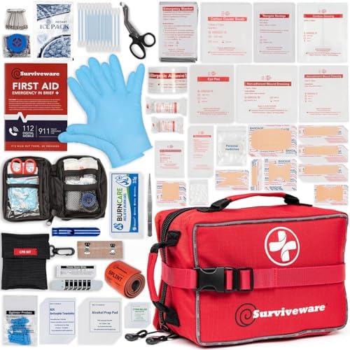 Surviveware 238 Pcs Comprehensive Premium Survival First Aid Kit - Medical Emergency Kit for Travel Camping Gear, Home Essentials & Outdoor Emergencies - HSA & FSA Eligible Survival Kit