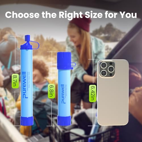 Purewell Outdoor Water Filter Personal Water Filtration Straw Emergency Survival Gear Water Purifier for Camping Hiking Climbing Backpacking(8PCS)