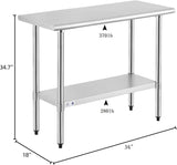 ROCKPOINT Stainless Steel Table for Prep & Work 18x36 Inches, NSF Metal Commercial Kitchen Heavy Duty Table with Adjustable Under Shelf and Table Foot for Restaurant, Home and Hotel