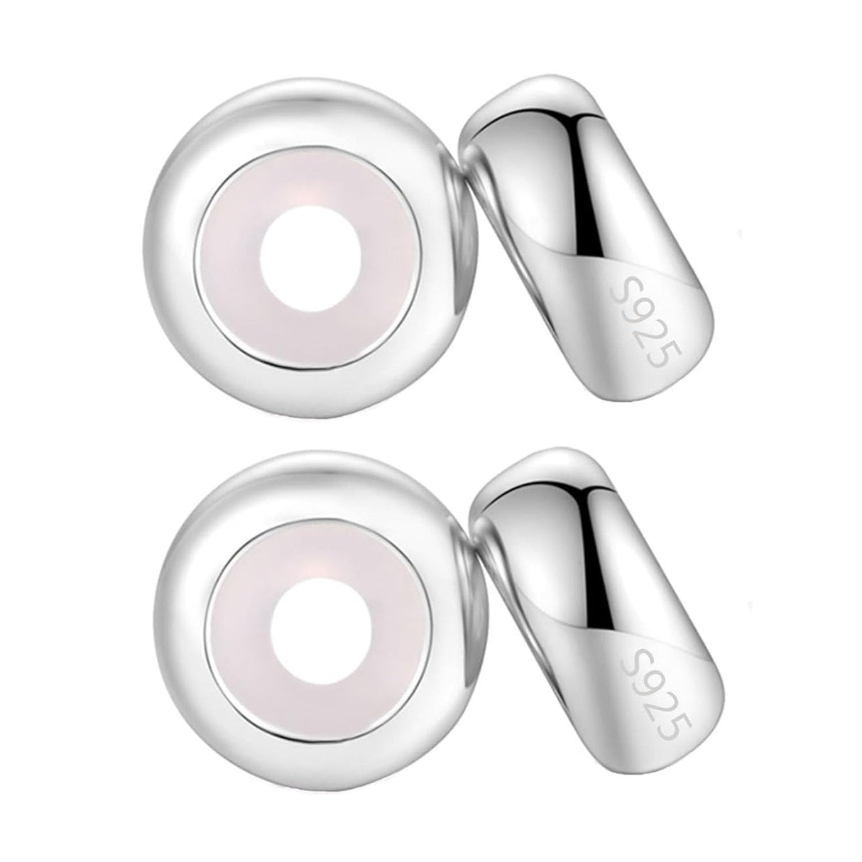 LAMOONY Clip Stopper Charms Sterling Silver Rondelle Spacer Bead for Bracelets (Silver) (Silver-4pcs)