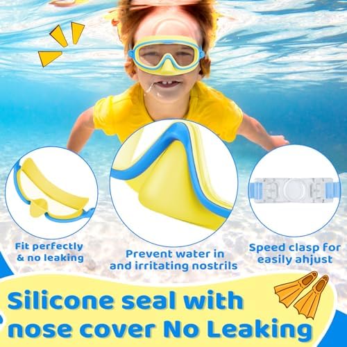 Vvinca 2 Pcs Kids-Swim-Goggles with Nose Cover, Swimming Diving Mask Wide View Anti Fog UV Anti Shattered Lens for Kids 3-6