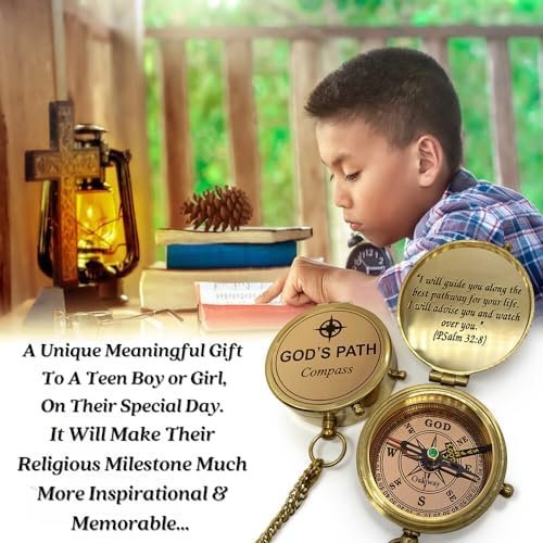 God's Path Compass – Communion & Confirmation Gift for Teenage Boys | Baptism Religious Gifts for Men, Christian, Catholic, Graduation | Sentimental & Inspirational Present – Greeting Card Included