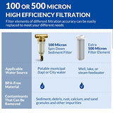 SimPure 100/500 Micron Spin Down Sediment Filter, Reusable Whole House Sediment Water Filter, Pre-Filtration System for City/Well Water, 1" MNPT + 3/4" FNPT + 3/4" MNPT, BPA Free